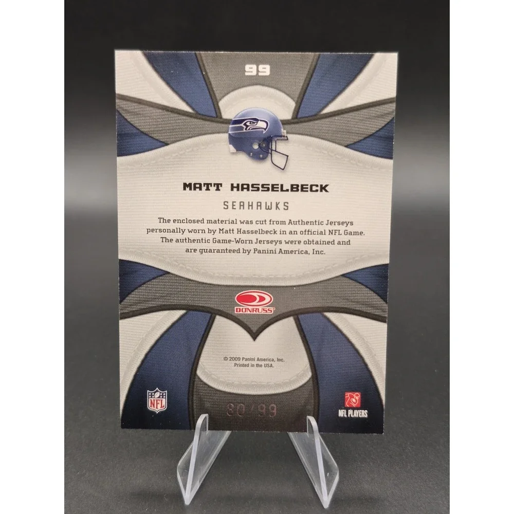 2009 Certified Matt Hasselbeck #99 Fabric of the Game /99 Game Worn MEM Seahawks